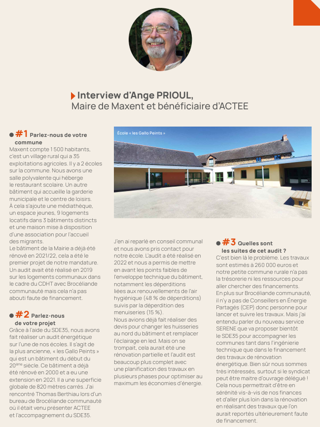 Interview du maire de Maxent qui a bénéficié d'un soutien ACTEE pour la réalisation d'un audit énergétique sur l'école Les Gallos Peints